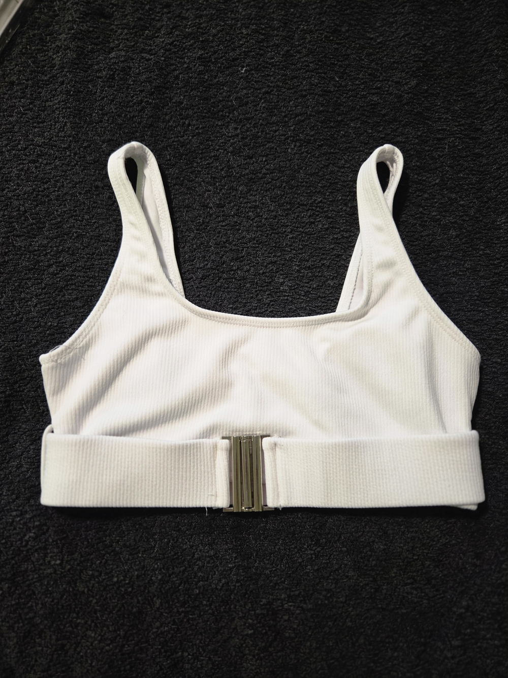 White Ribbed Front-Clasp Sports Bralette
